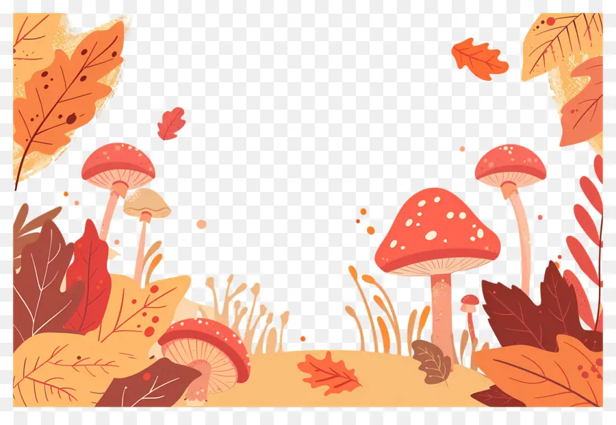 Fondo De Otoño，Setas Y Hojas PNG