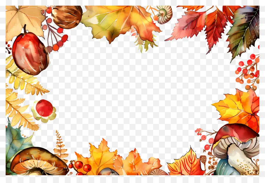 Fondo De Otoño，Setas Y Hojas De Otoño PNG