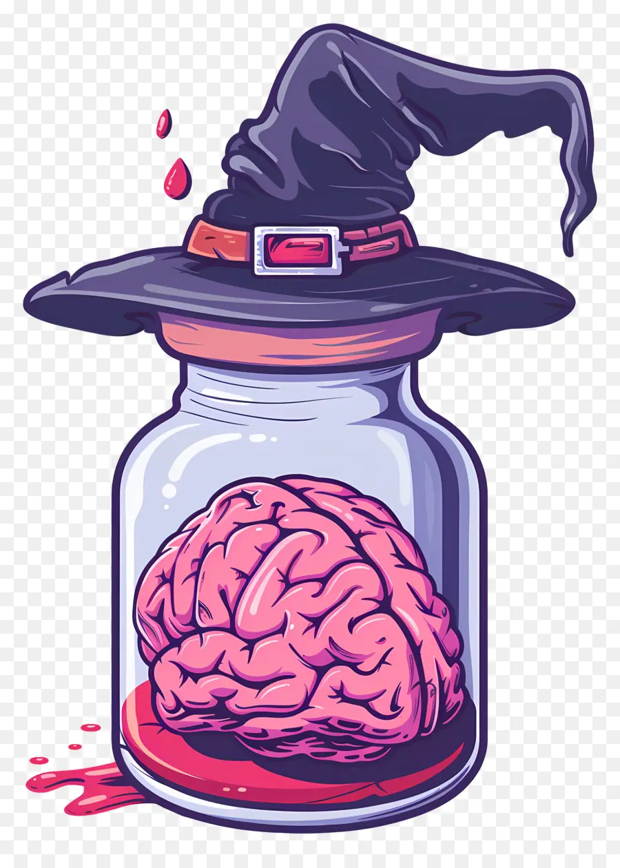 Cerebro Rosa，Cerebro En Frasco Con Sombrero De Bruja PNG