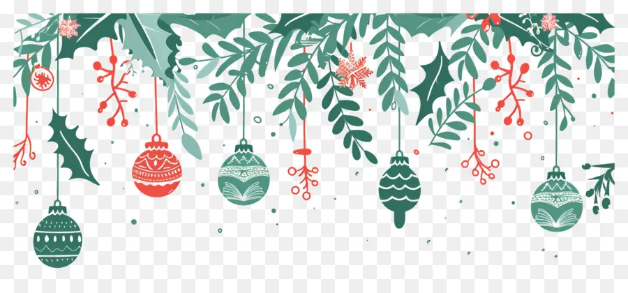 Fondo De Navidad，Guirnalda Navideña Con Adornos Colgantes PNG