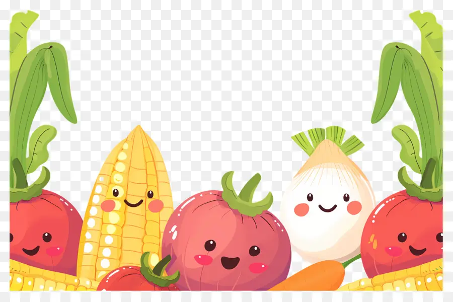 Fondo De Comida，Verduras Sonrientes PNG