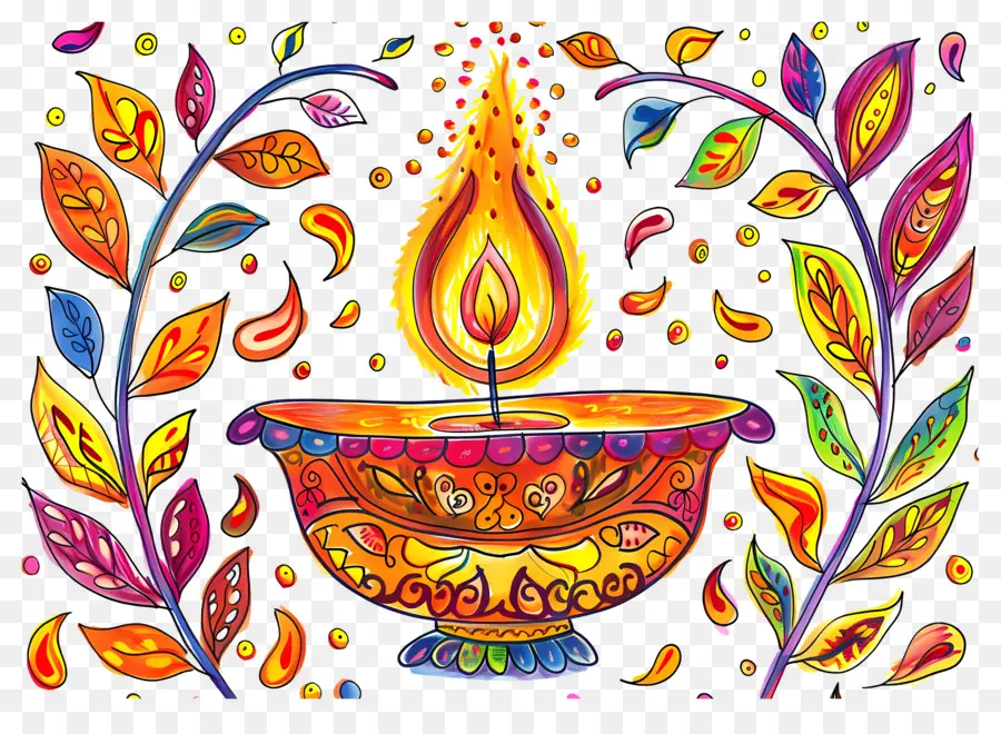 Flor De Diwali，Diya Colorida PNG