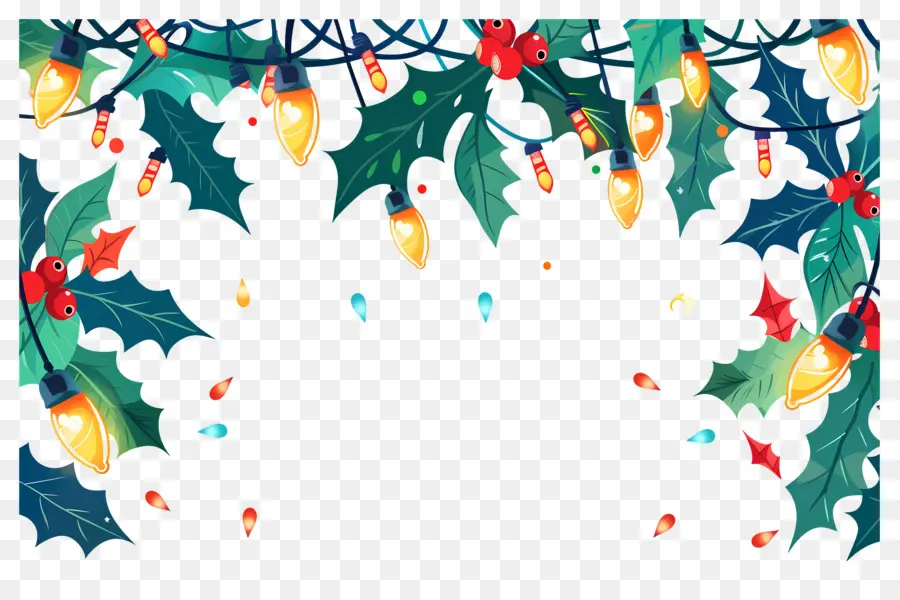 Fondo De Navidad，Marco Navideño Con Acebo Y Luces Brillantes PNG