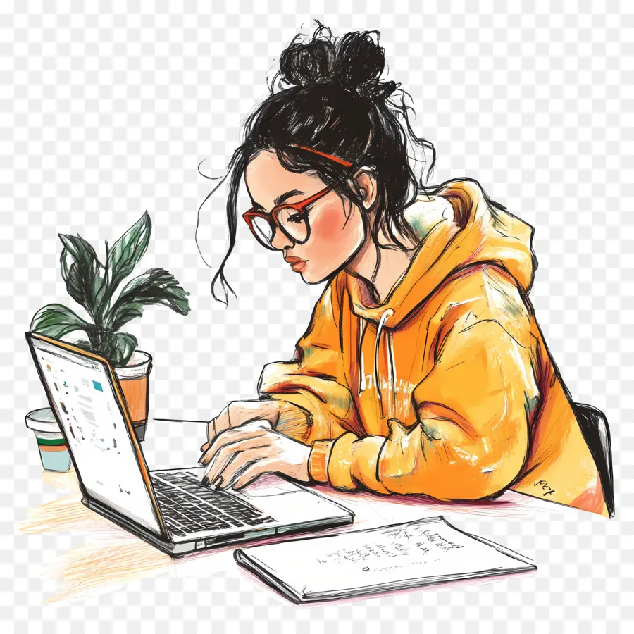 Estudiante De Informática，Chica Con Laptop PNG