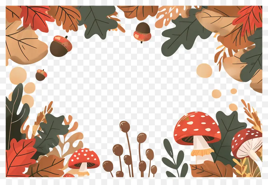 Fondo De Otoño，Setas Y Hojas PNG