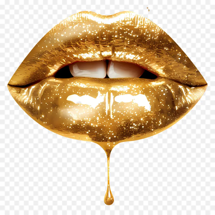 Beso Brillante，Labios Dorados Con Brillo PNG