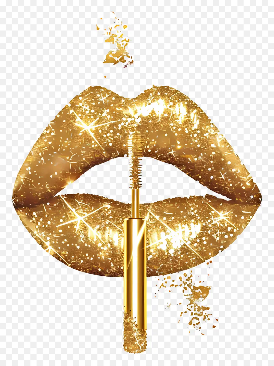 Beso Brillante，Labios Dorados Con Brillo PNG