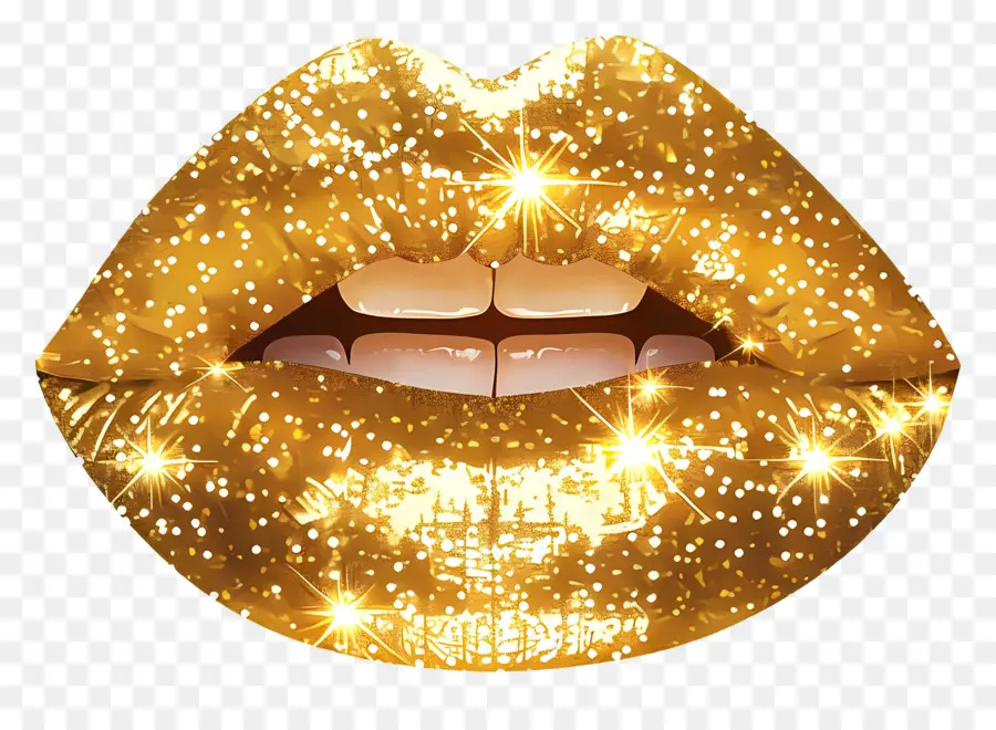 Beso Brillante，Labios Dorados PNG