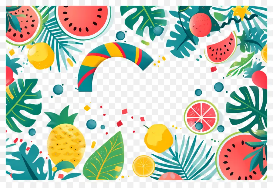 Fondo De Verano，Sandía Y Flores PNG