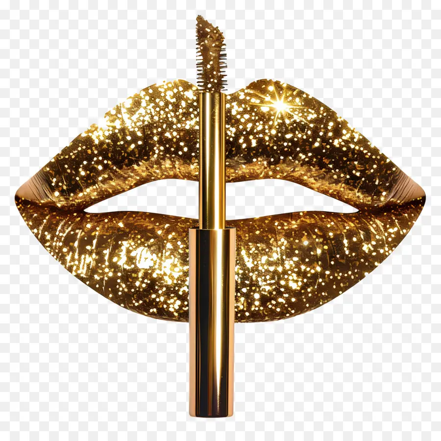 Beso Brillante，Labios Dorados Con Brillo PNG