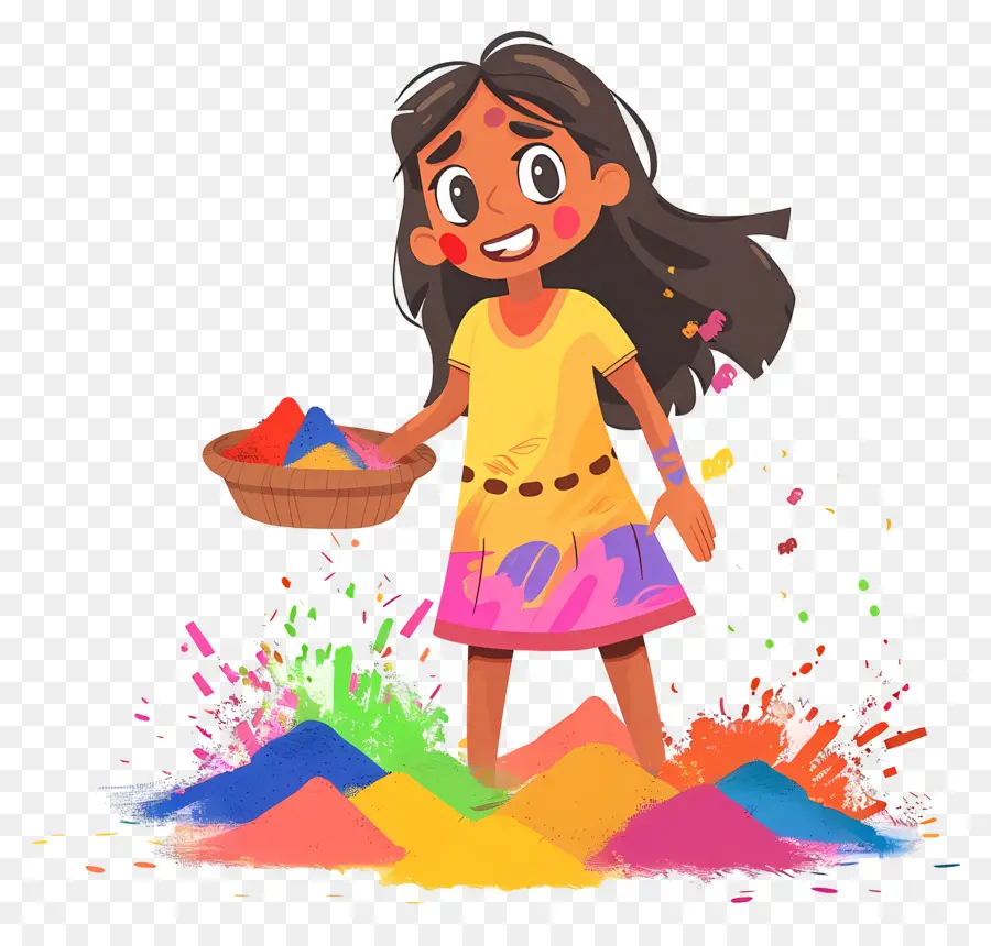 Fondo Holi，Chica De Dibujos Animados Con Polvo PNG