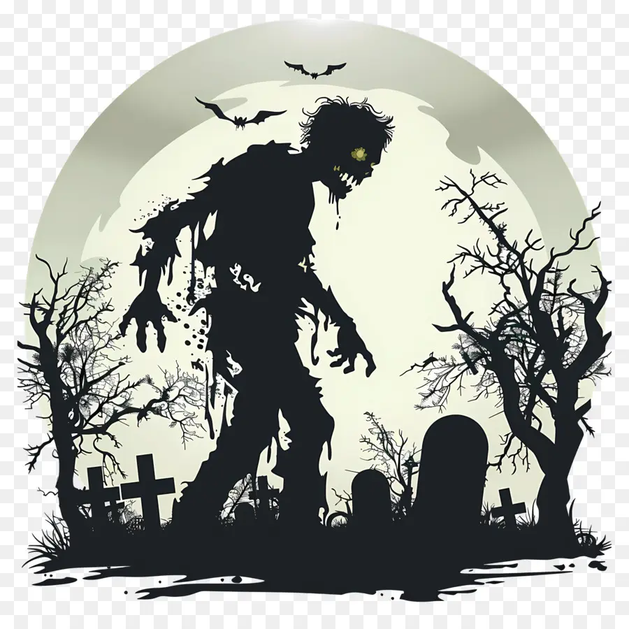 Silueta De Halloween，Zombi En El Cementerio PNG