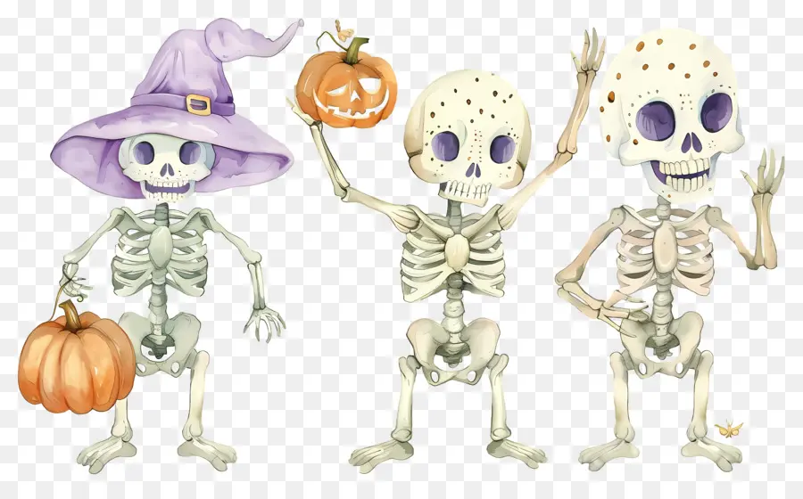 Esqueletos De Halloween，Esqueletos Con Sombreros PNG