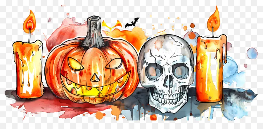 Decoración De Halloween，Calabaza Y Calaveras PNG