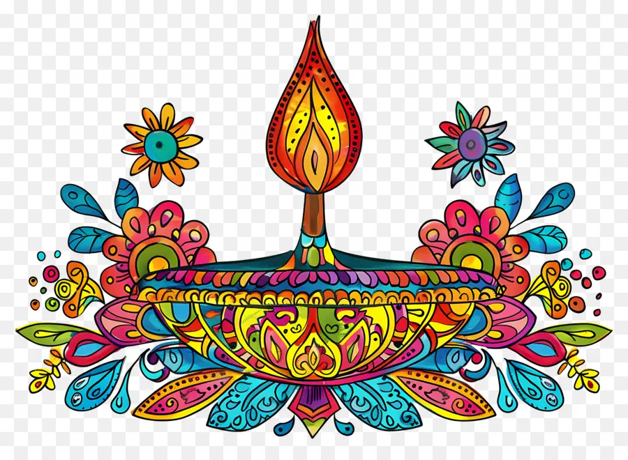 Flor De Diwali，Diya Colorida PNG