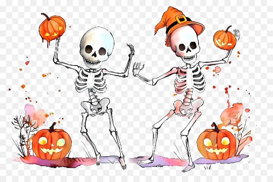 Esqueletos De Halloween，Esqueletos Con Calabazas PNG