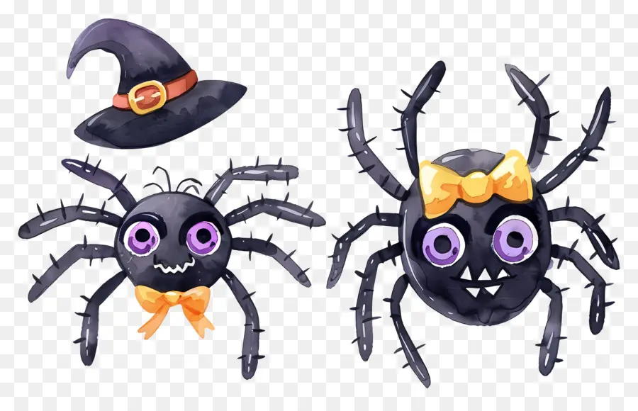 Arañas De Halloween，Arañas Con Sombrero PNG