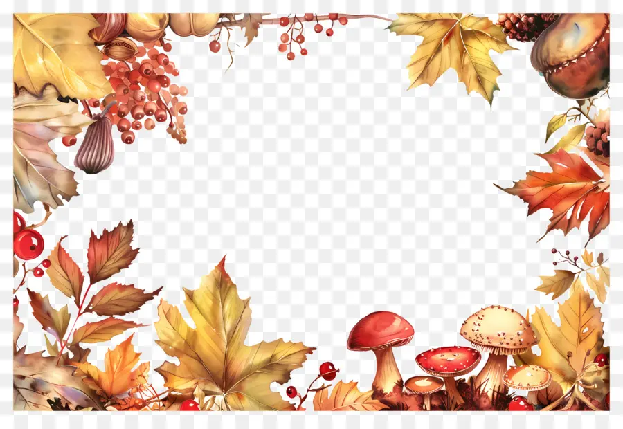 Fondo De Otoño，Setas Y Hojas De Otoño PNG