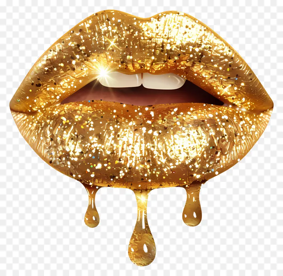 Beso Brillante，Labios Dorados Con Brillo PNG