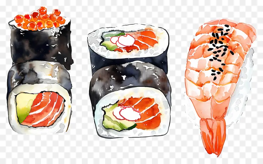 Sushi Acuarela，Piezas De Sushi PNG