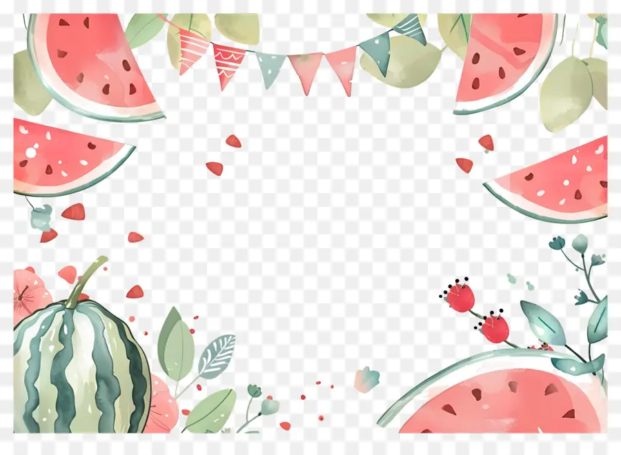 Fondo De Verano，Sandía Y Fresas PNG