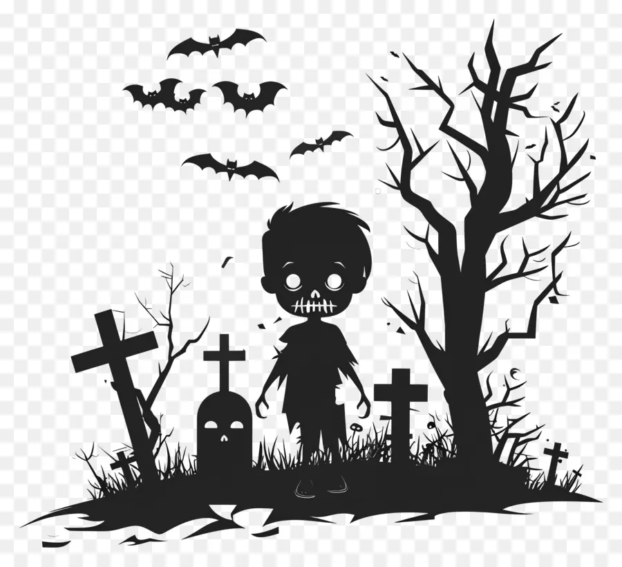 Silueta De Halloween，Lindo Zombi PNG