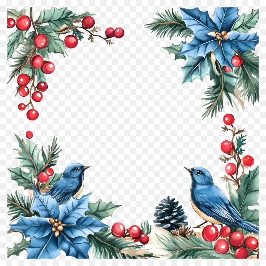 Marco De Navidad Azul，Aves De Invierno PNG