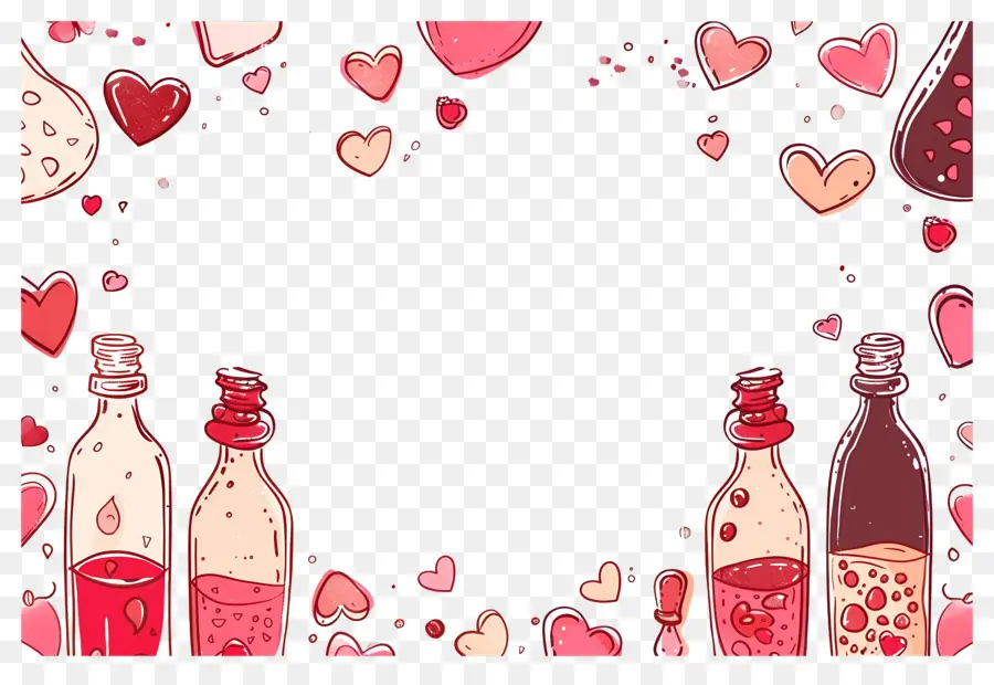 Fondo De Amor，Botellas Y Corazones PNG