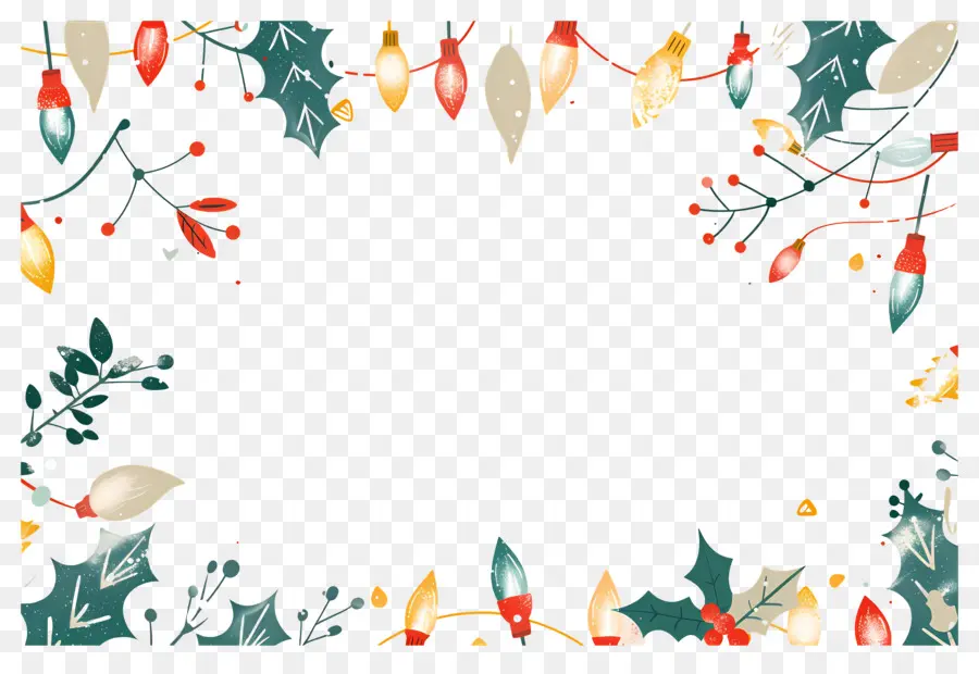 Fondo De Navidad，Luces Navideñas Y Acebo PNG