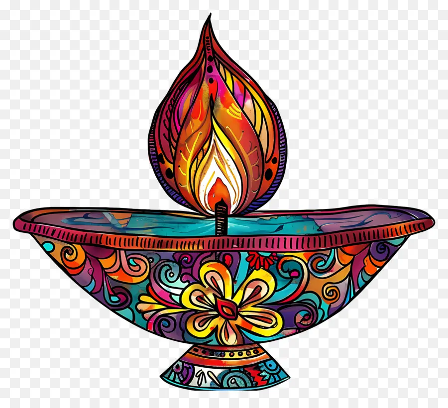 Flor De Diwali，Diya Colorida PNG