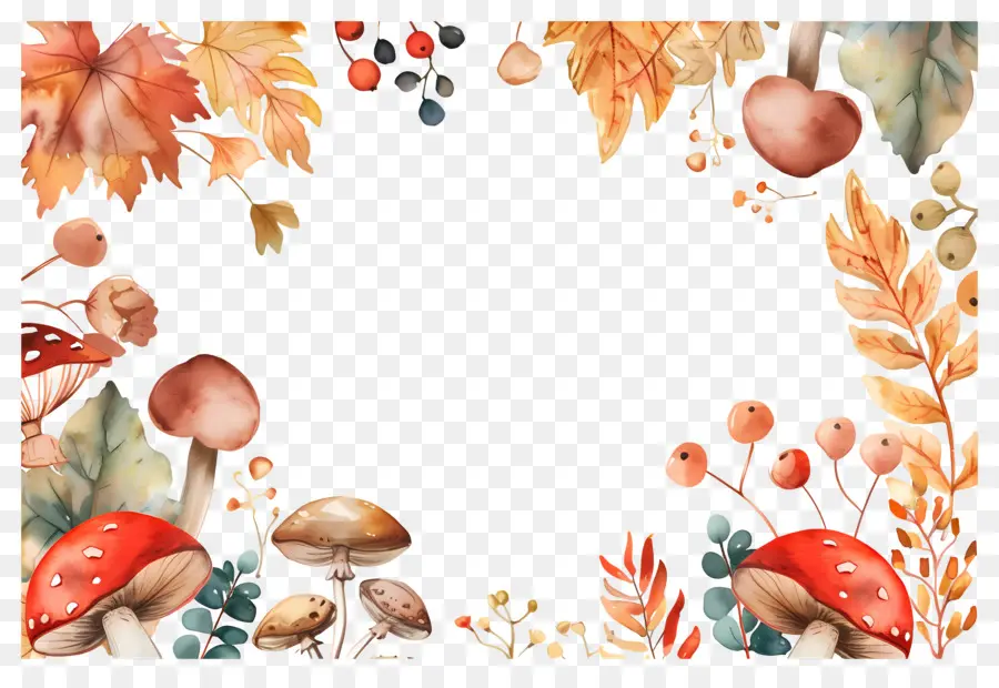 Fondo De Otoño，Setas Y Bellotas PNG