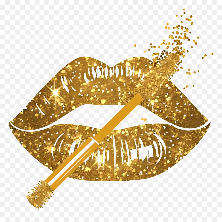 Beso Brillante，Labios Dorados Con Brillo PNG