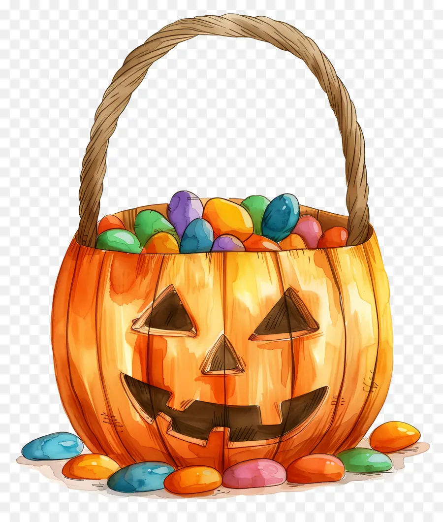 Cesta De Halloween，Calabaza Con Caramelos PNG