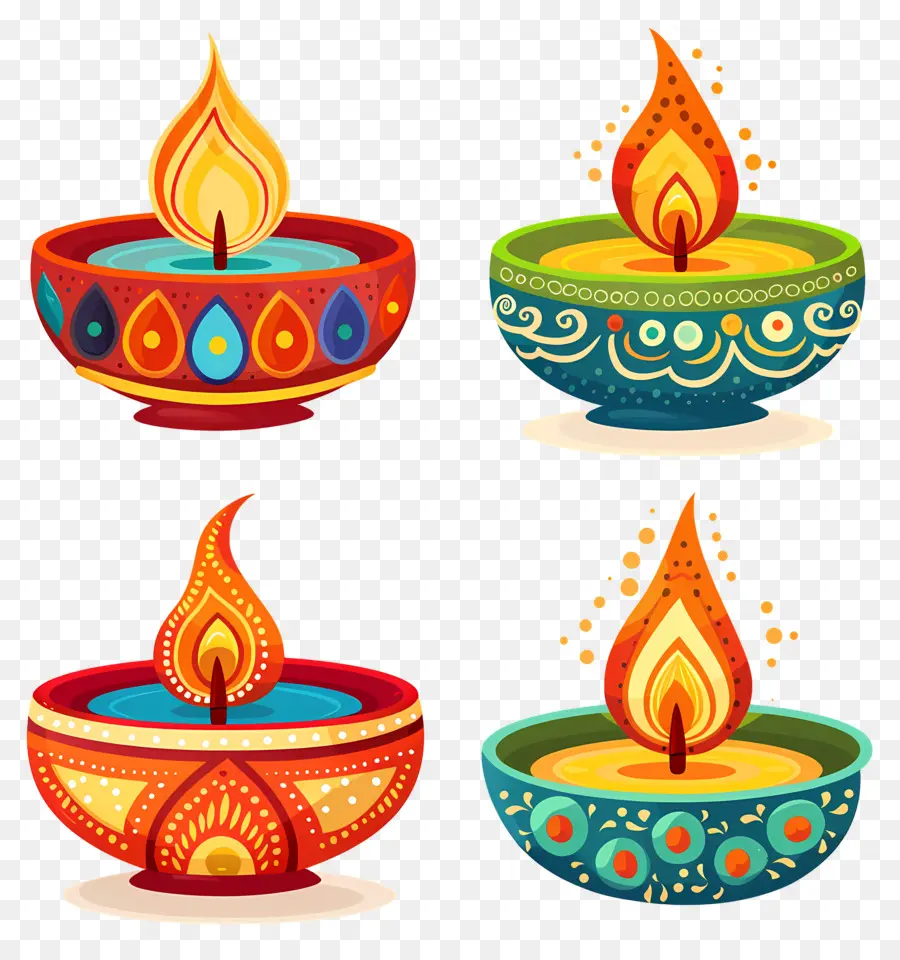 Vela Diwali，Diya Colorida PNG