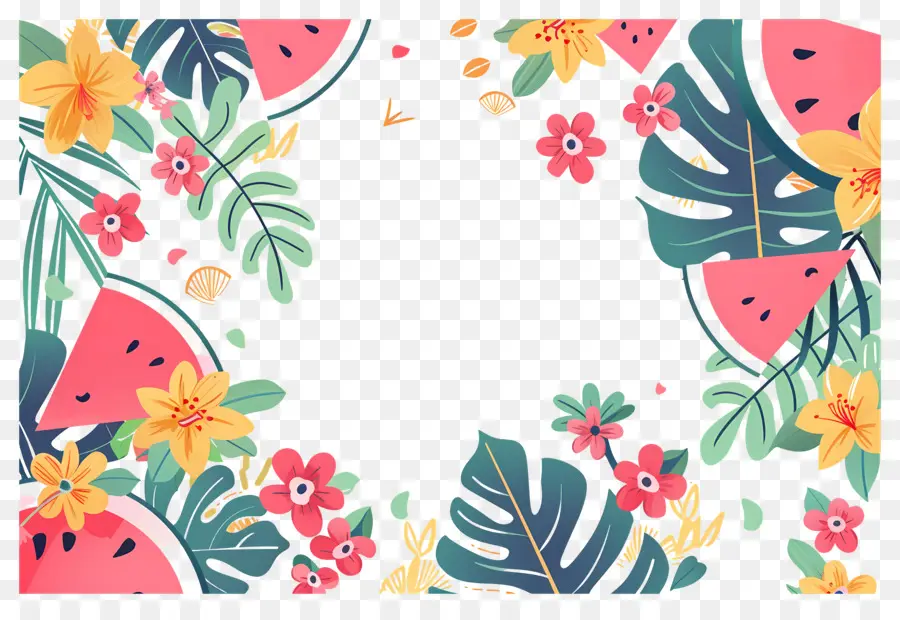 Fondo De Verano，Sandía Y Floral PNG