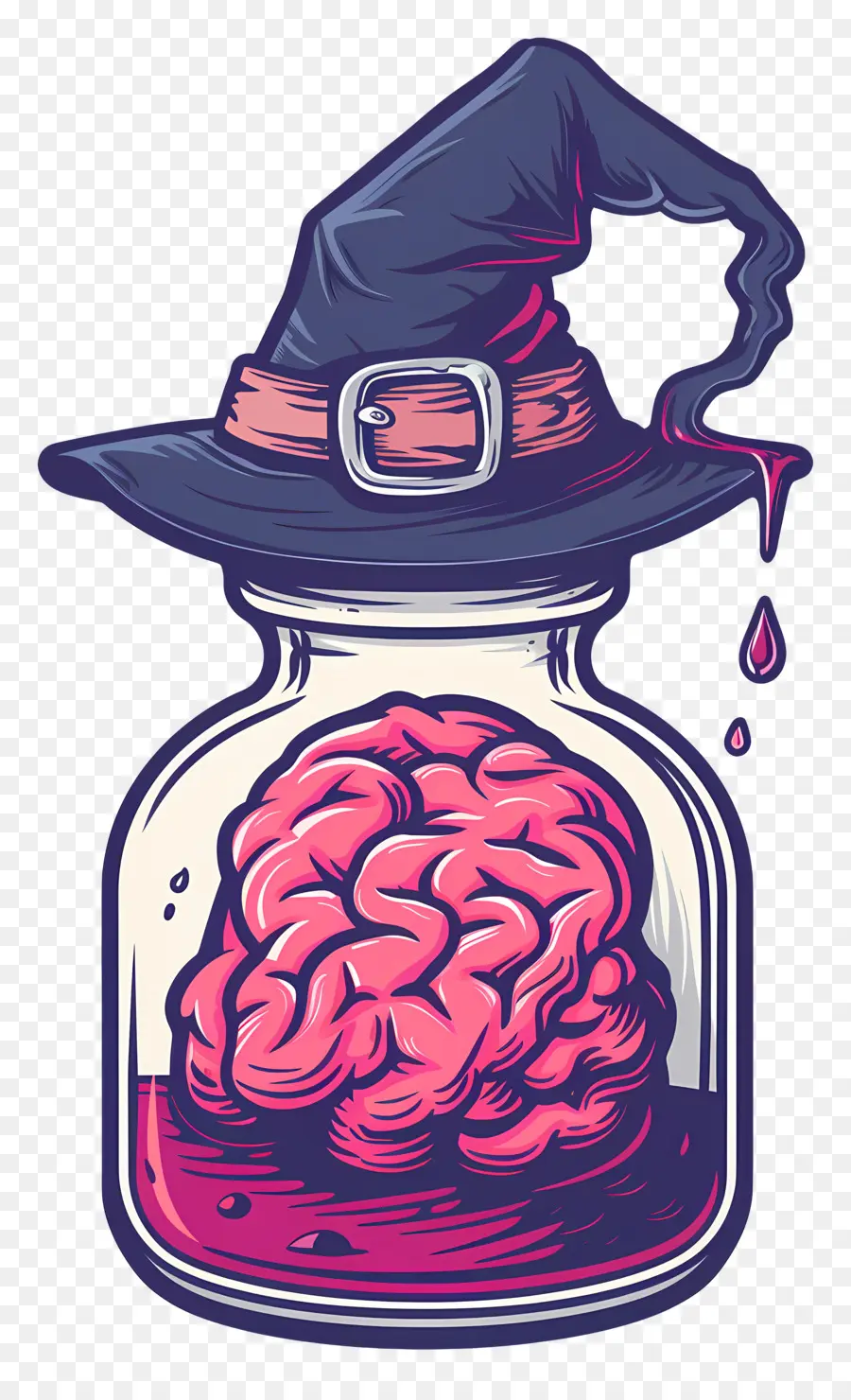 Cerebro Rosa，Cerebro En Frasco Con Sombrero De Bruja PNG