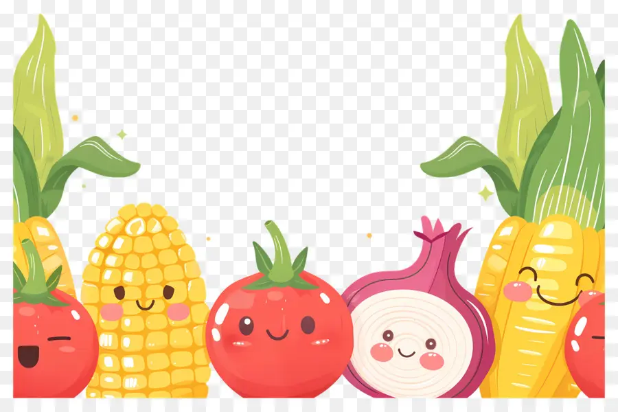 Fondo De Comida，Verduras Sonrientes PNG