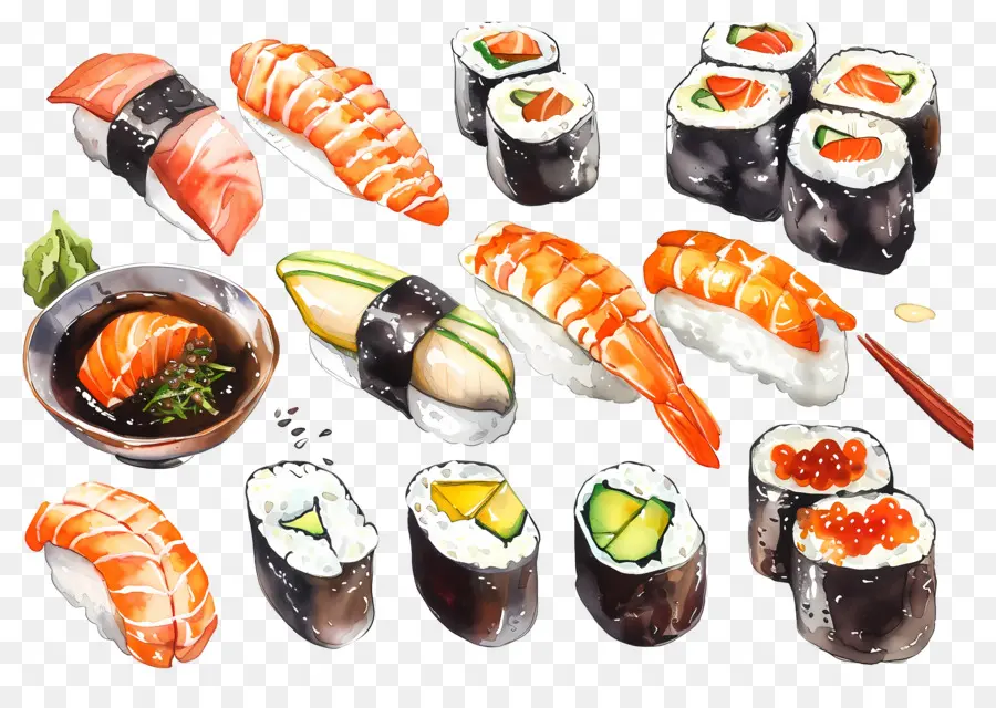 Sushi Acuarela，Sushi PNG