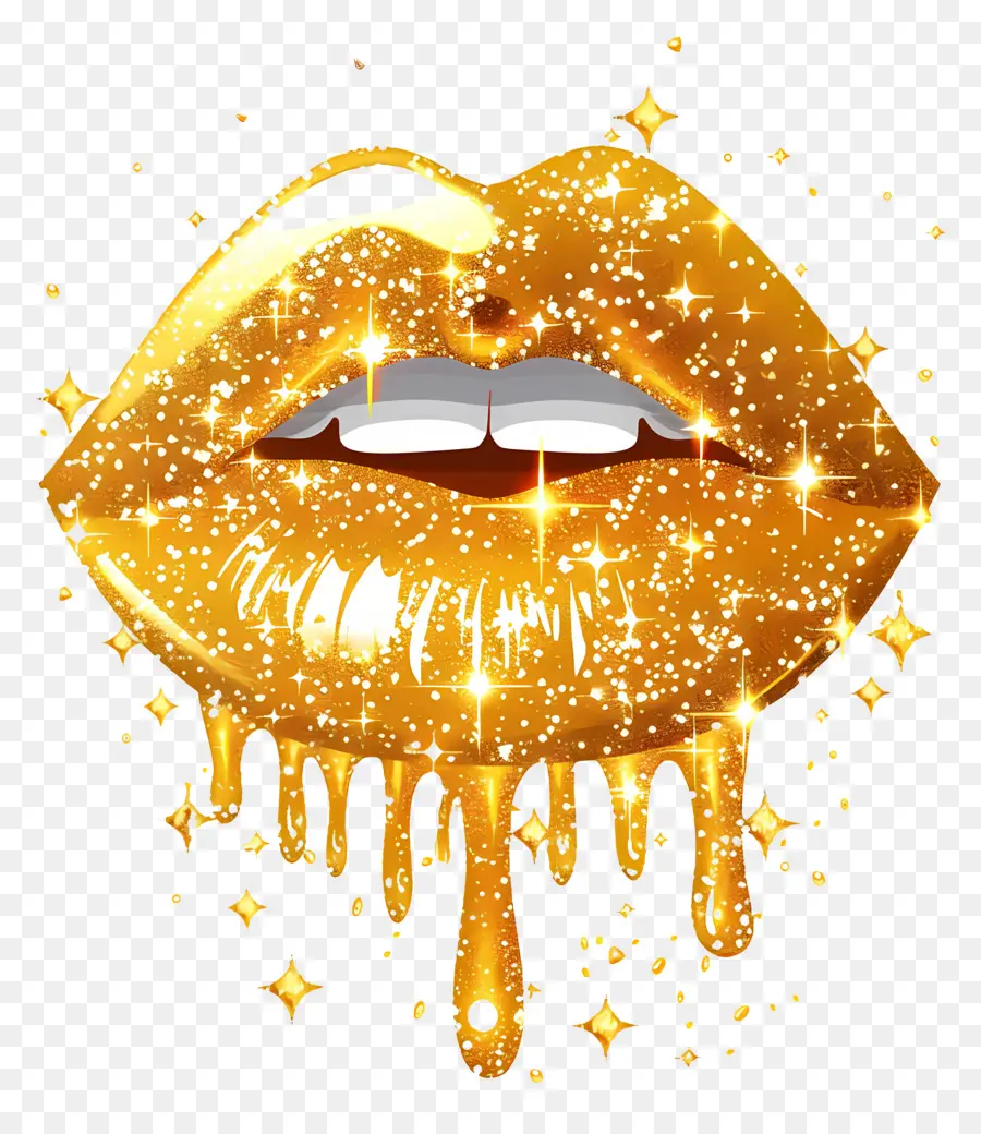 Beso Brillante，Labios Dorados PNG