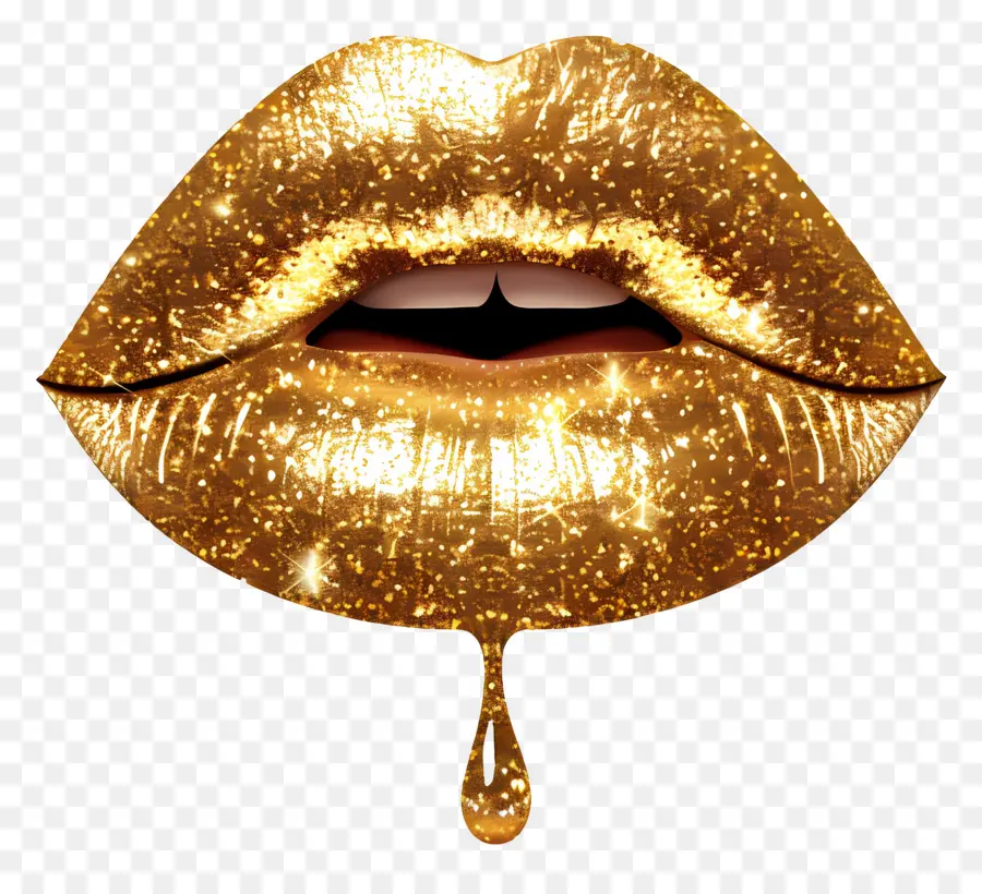 Beso Brillante，Labios Dorados Con Brillo PNG