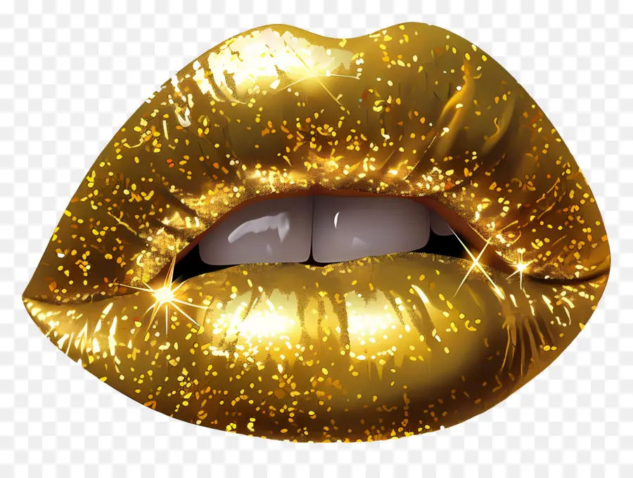 Beso Brillante，Labios Dorados PNG