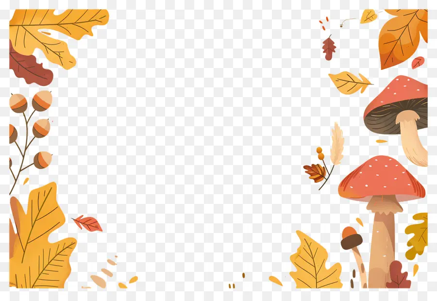 Fondo De Otoño，Setas Y Bellotas PNG