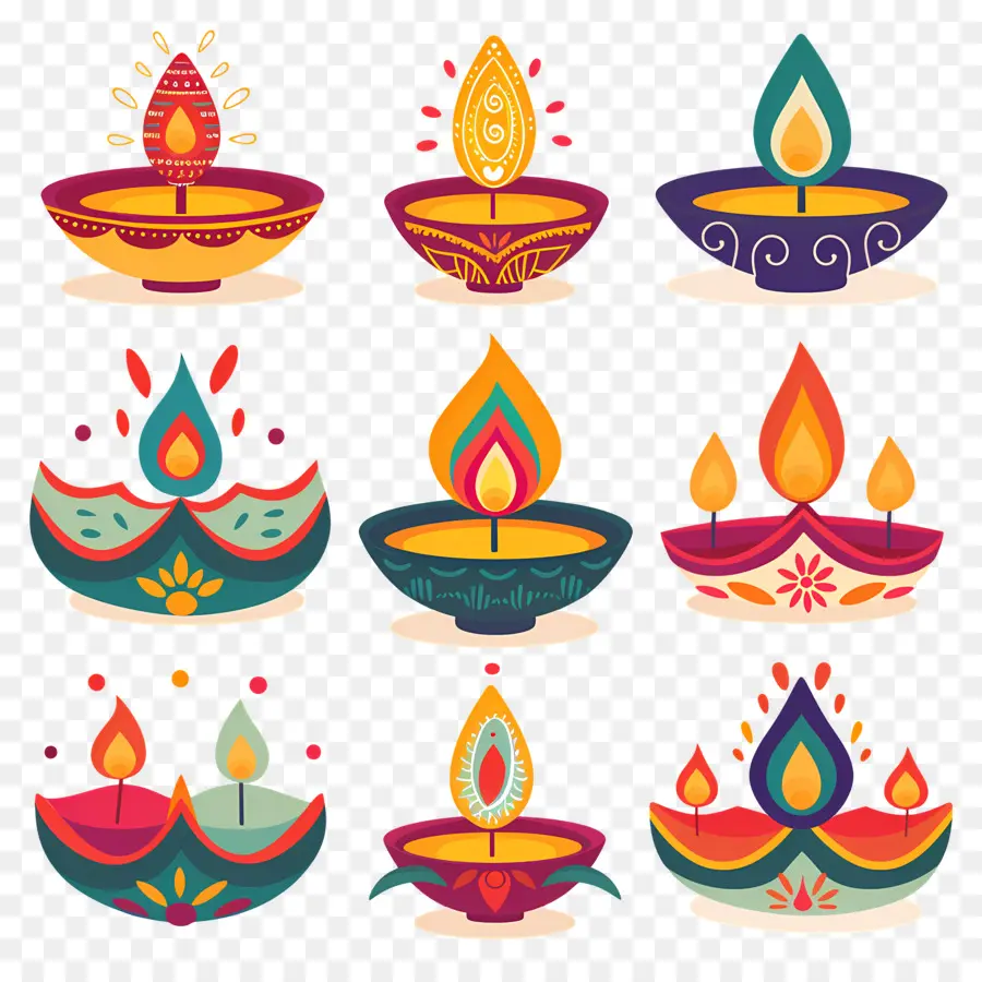 Vela Diwali，Diya Colorida PNG