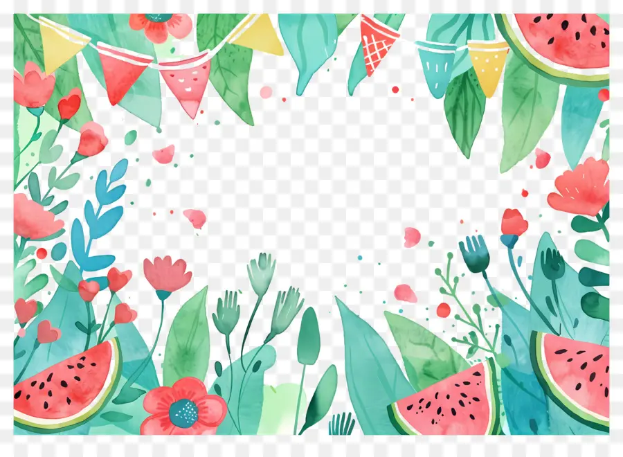 Fondo De Verano，Sandía Y Fresas PNG