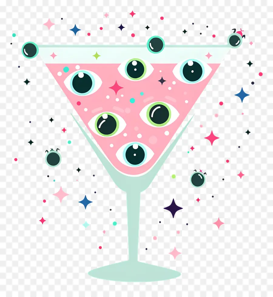 Cóctel De Halloween，Cóctel Rosa Con Ojos Y Estrellas PNG