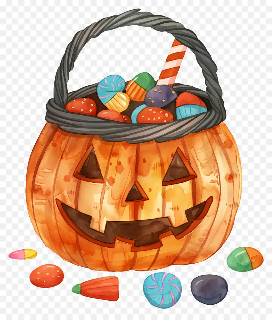 Cesta De Halloween，Calabaza Con Caramelos PNG