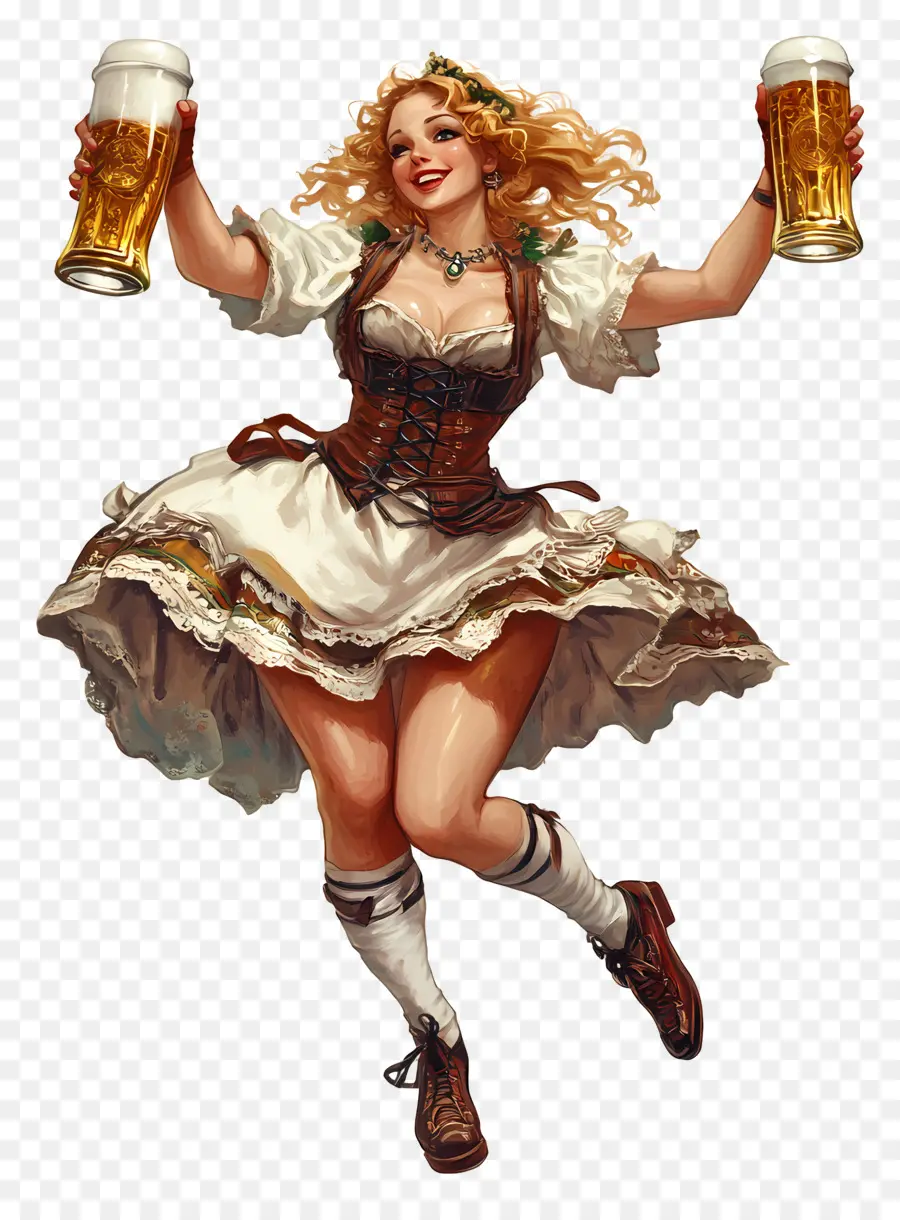 Bailarina Del Oktoberfest，Mujer En Traje Tradicional PNG