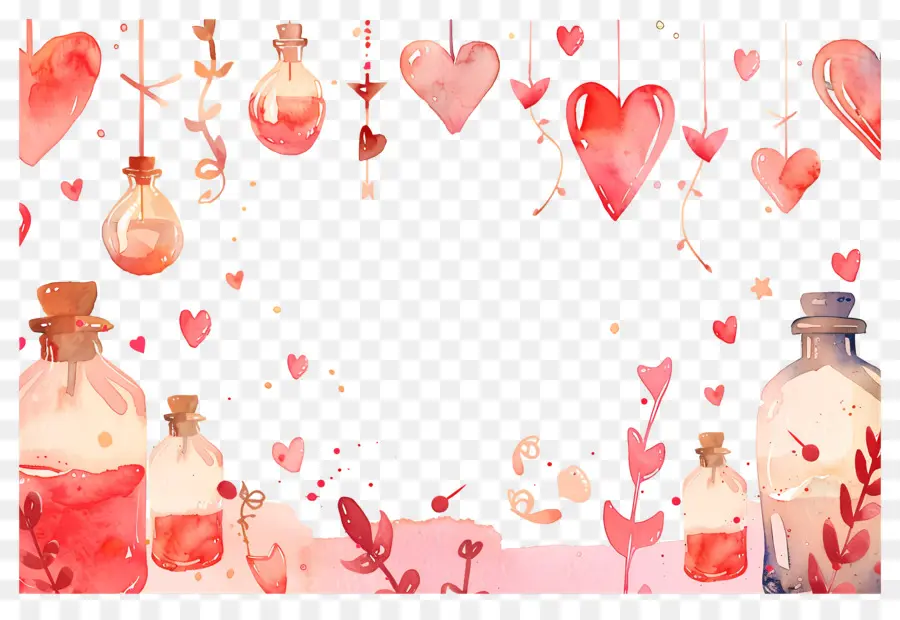 Fondo De Amor，Botellas Y Corazones PNG