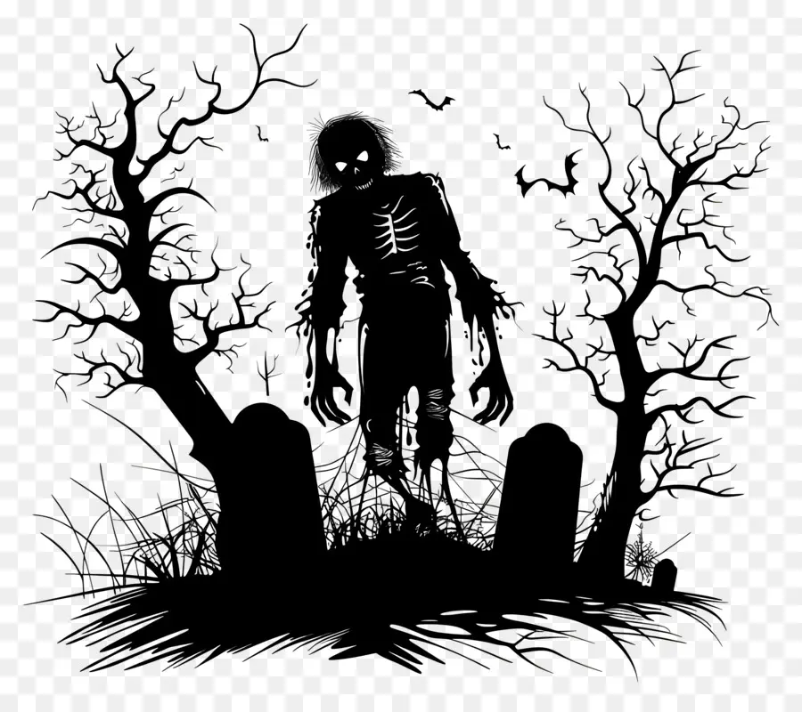 Silueta De Halloween，Zombi En El Cementerio PNG