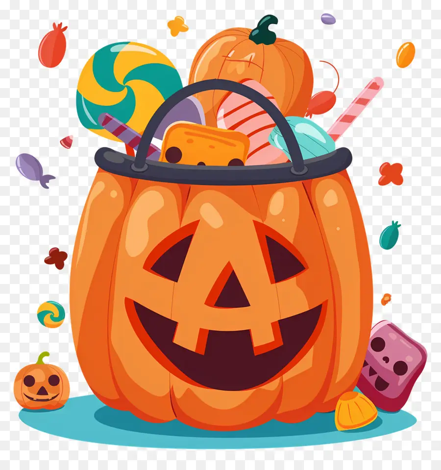 Cesta De Halloween，Calabaza Con Caramelos PNG